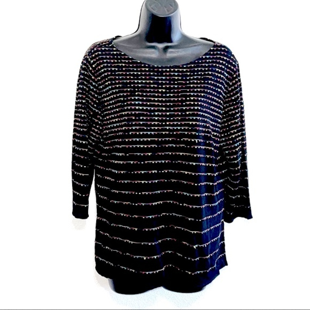 Brenda French by French Rags Woman Black Rainbow Textile Pattern Blouse Size L